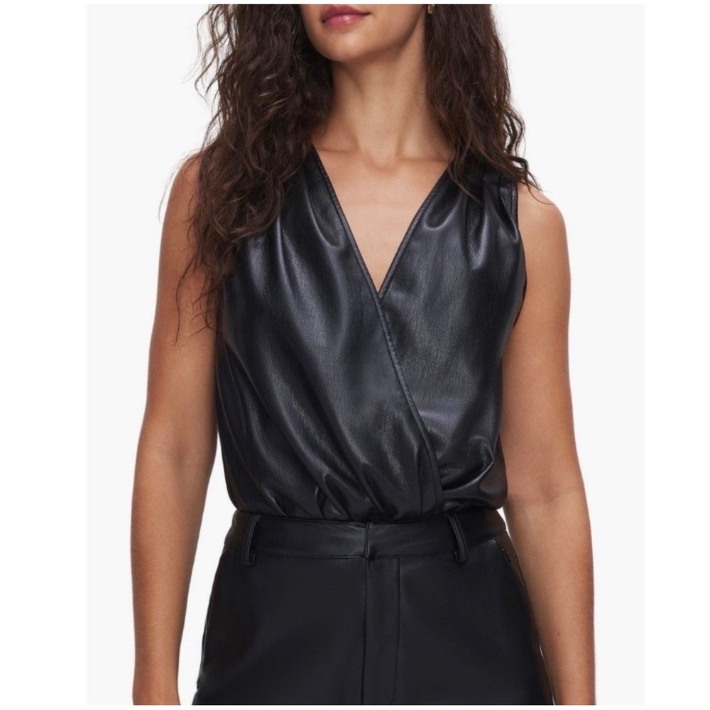 Good American Bodysuit Womens M Black Better than Leather Vegan Leather Top NWT
